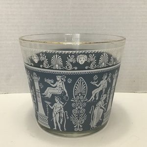Mid Century Jeannette Glass Ice Bucket Corinthian Blue Greek Hellenic 1960s